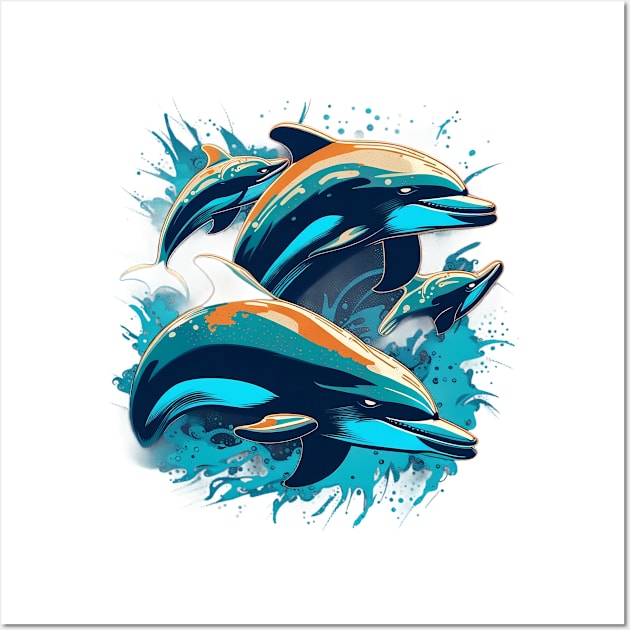 Sea Symphony Grunge Dolphins Wall Art by trubble